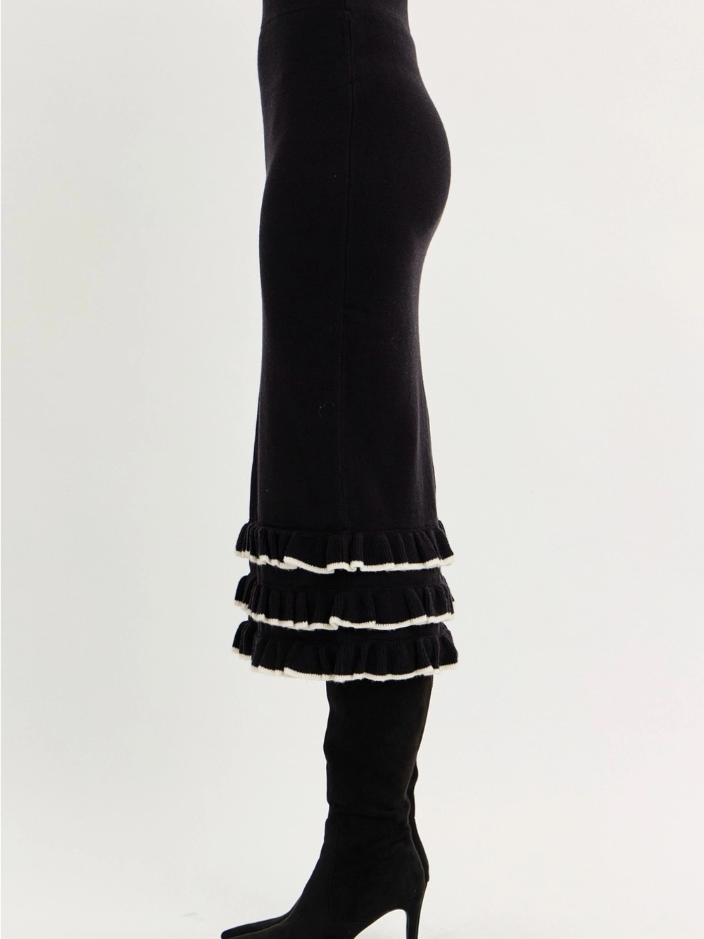 NWT Tiered Ruffle Midi Sweater Skirt with Back Slit - 361